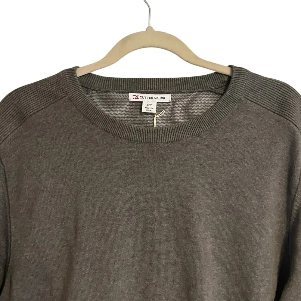NWT Cutter Buck Gray Sweater Mens Sz Small Broadview Crew Cotton Office Casual